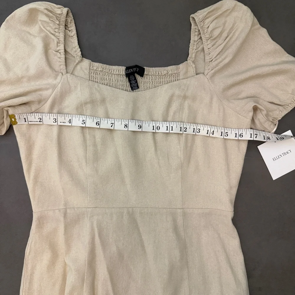 Ellen Tracy Cream Puff‎ Sleeve Linen Blend Peasant Midi Dress